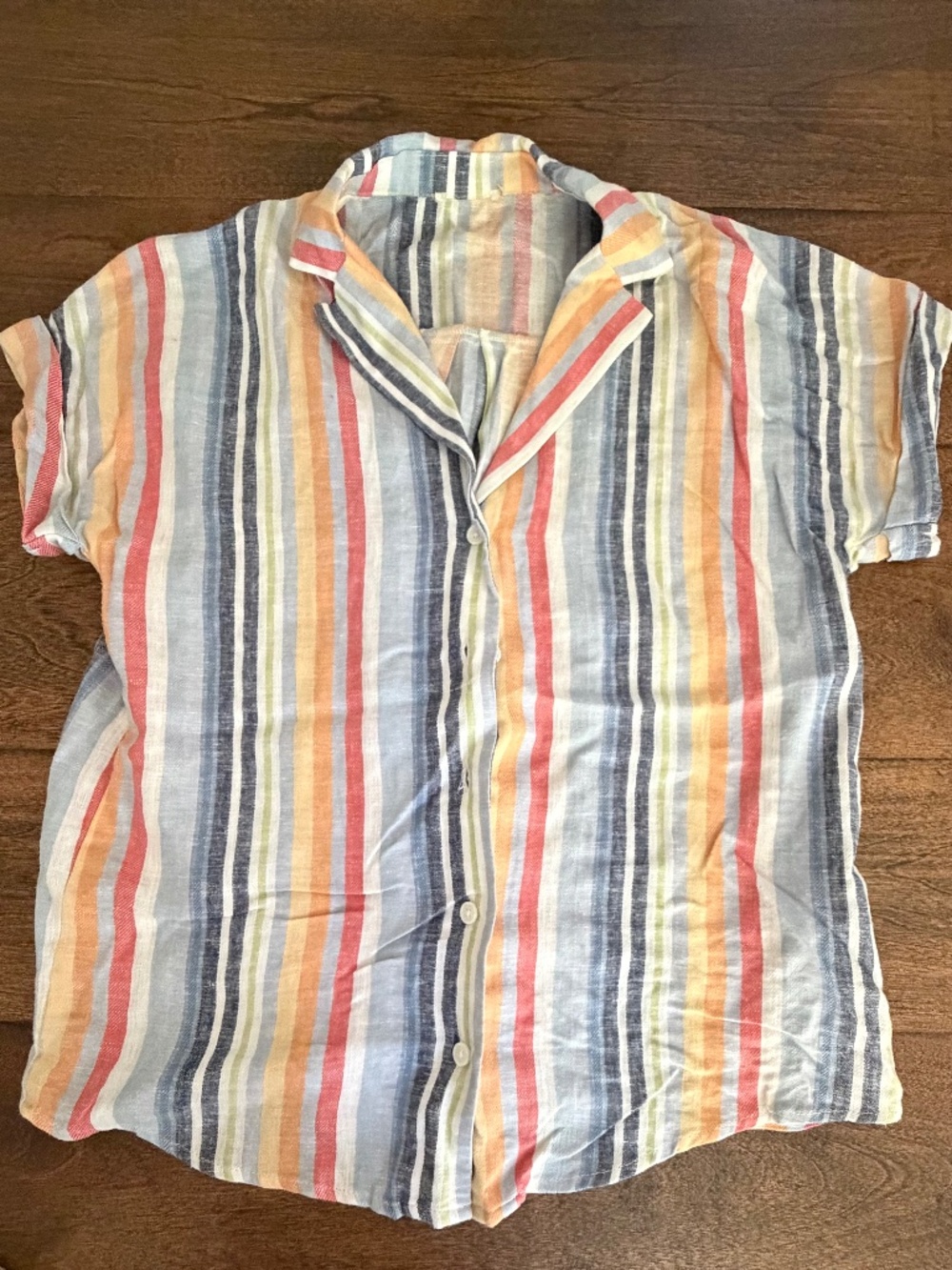 Striped button-down short sleeve top women’s